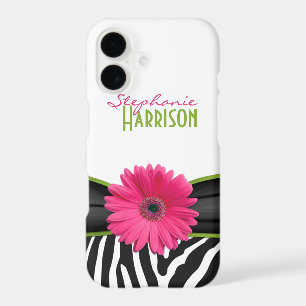 Pink Green Daisy Zebra Print Personalised