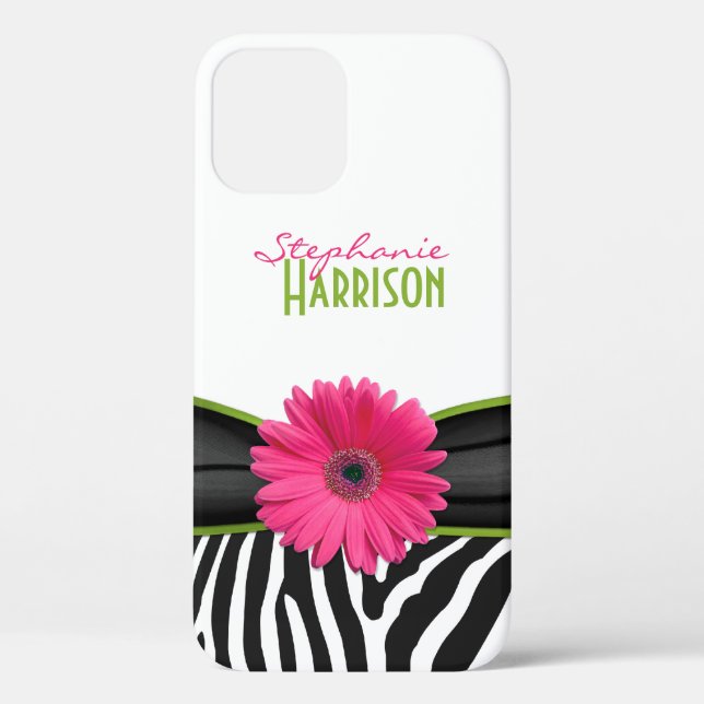 Pink Green Daisy Zebra Print Personalised Case-Mate iPhone Case (Back)
