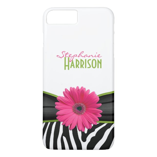 Pink Green Daisy Zebra Print Personalised Case-Mate iPhone Case (Back)