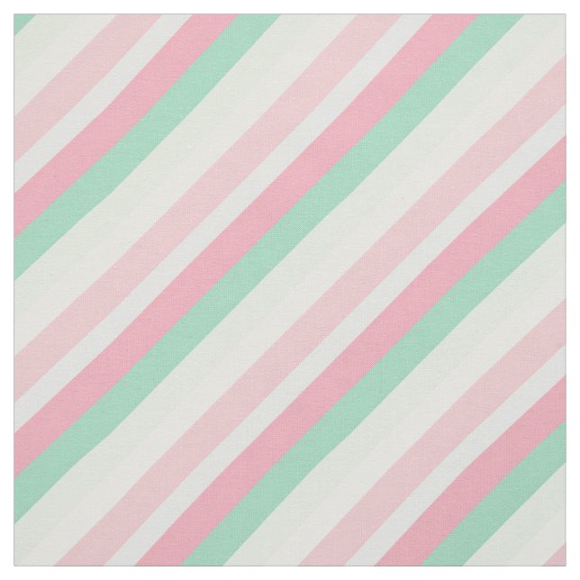 Pink Green Diagonal Stripe Pattern Fabric (Swatch)