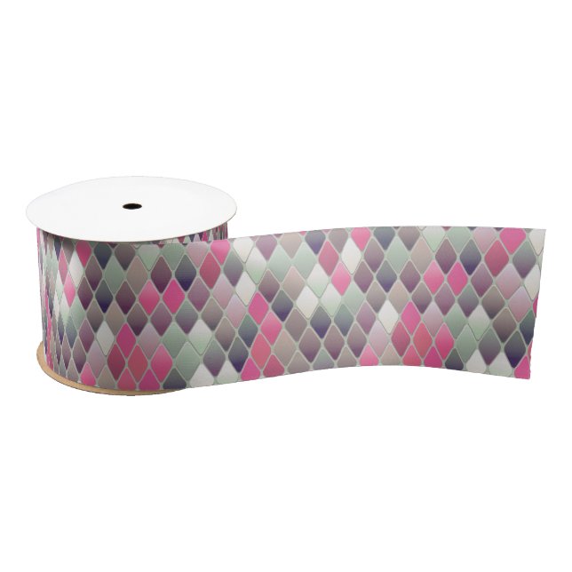 pink green diamond pastel ribbon satin ribbon (Spool)