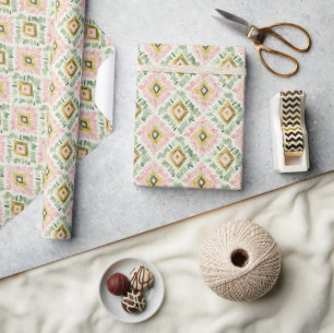 Pink Green Diamond Pattern Birthday Wrapping Paper