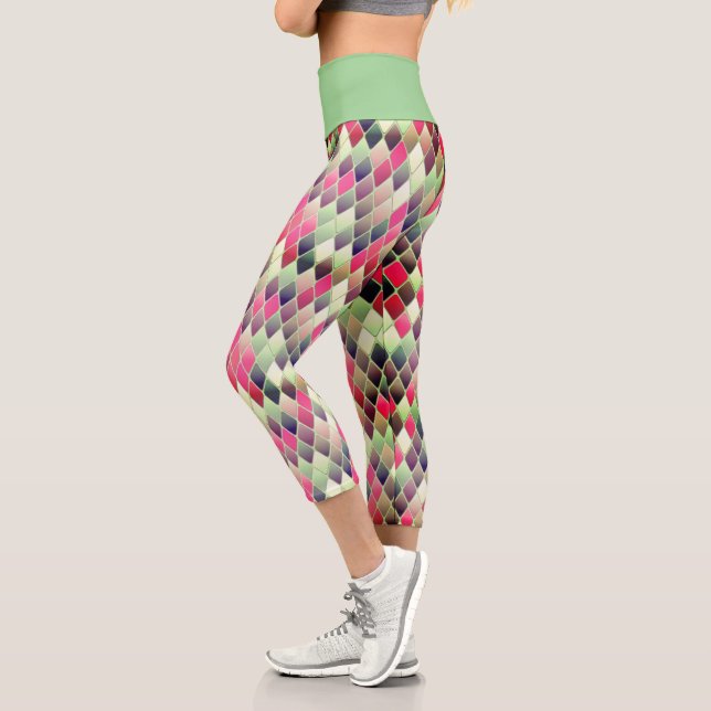 Pink & Green Diamonds  Capri Leggings (Left)