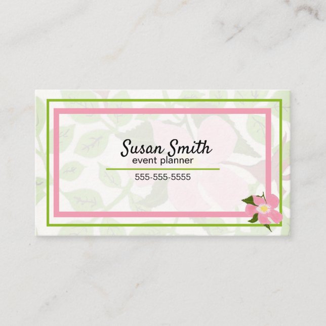 Pink Green Dogwood Hand-Painted Spring Flower Business Card (Front)