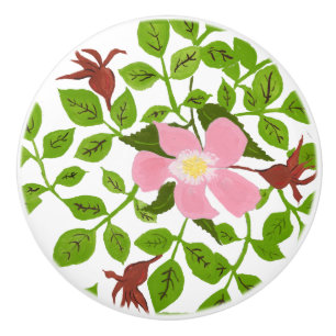 Pink Green Dogwood Hand-Painted Spring Flower Ceramic Knob