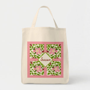 Pink Green Dogwood Hand-Painted Spring Flower Tote Bag