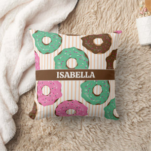 Pink & Green Donut Throw Pillow