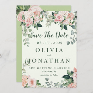 Pink Green Elegant Floral Watercolor Invitation