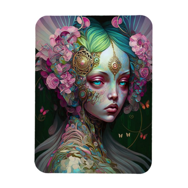 Pink Green Elf Fairy Woman Fantasy Art Magnet (Vertical)