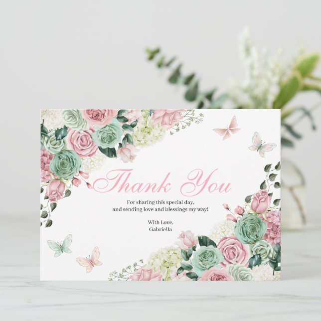 Pink & Green Enchanted Garden  Thank You Card (Standing Front)