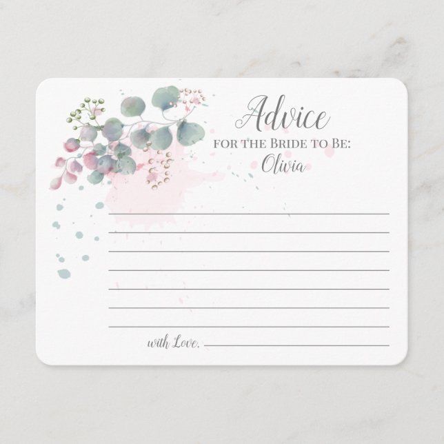 Pink Green Eucalyptus Advice for the Bride to Be Card (Front)