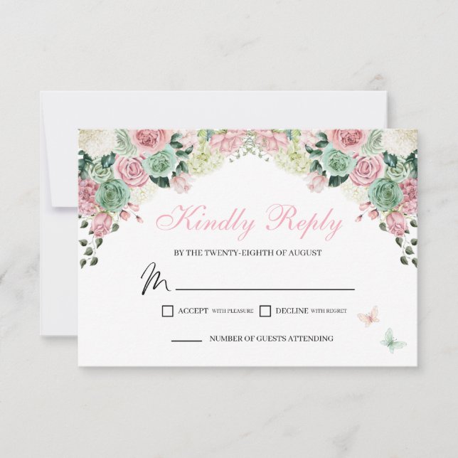 Pink & Green Fairytale Enchanted Garden RSVP (Front)