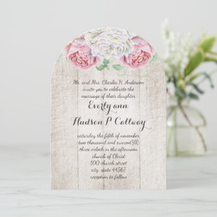 Pink & Green Farmhouse Wood Wedding Invitation