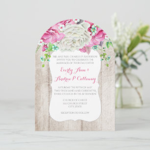 Pink & Green Farmhouse Wood Wedding Invitation