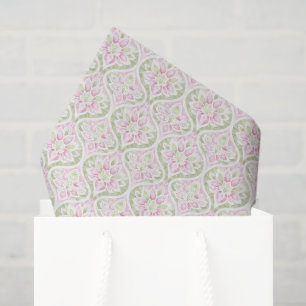 Pink Green Floral Abstract Birthday Tissue Paper