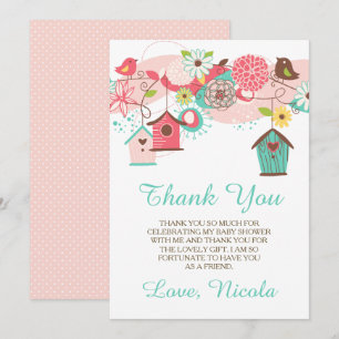 Pink & Green Floral Baby Shower Thank You Card