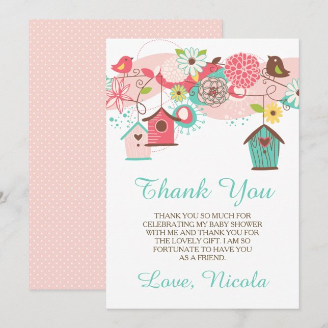 Pink & Green Floral Baby Shower Thank You Card (Front/Back)