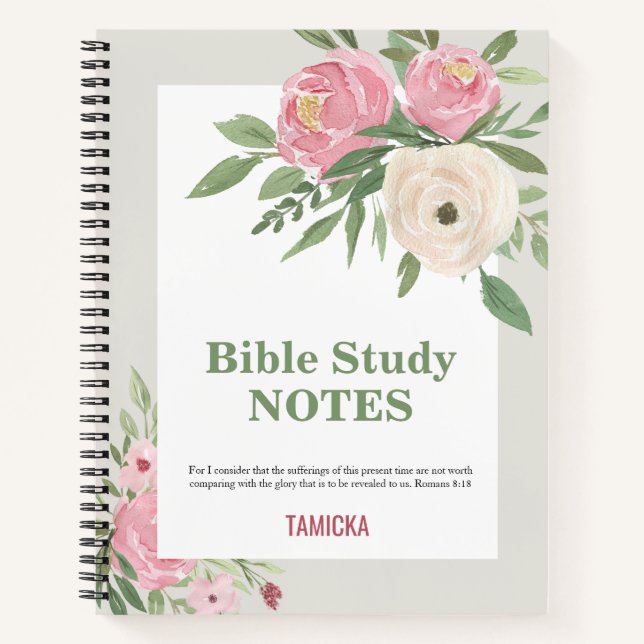 Pink Green Floral Bible Study Personalised Notebook (Front)