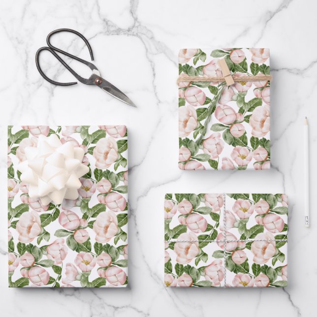  Pink Green Floral Birthday Bridal Shower Wrapping Paper Sheet (Front)