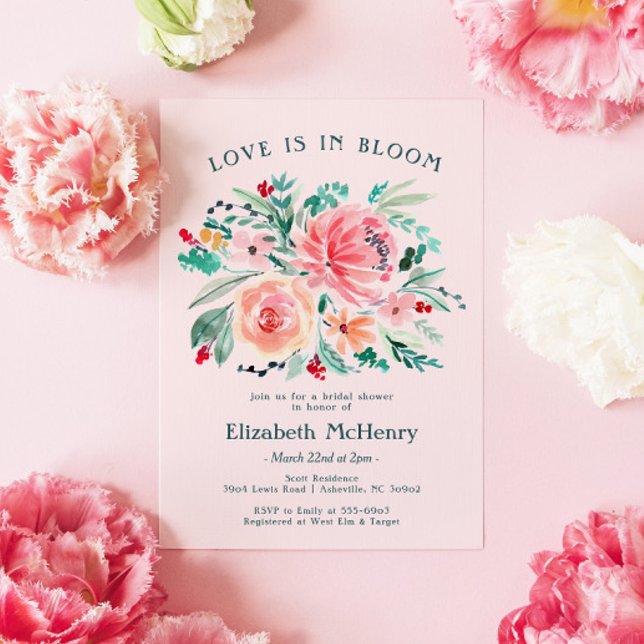 Pink Green Floral Blooms Bridal Shower Invitation (Creator Uploaded)