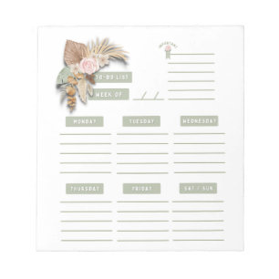 Pink Green Floral Boho Weekly Planner Organiser  Notepad