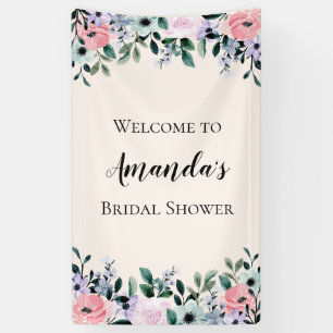 Pink & Green Floral Border Bridal Shower Banner