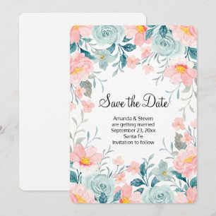 Pink & Green Floral Border Elegant Wedding Save The Date