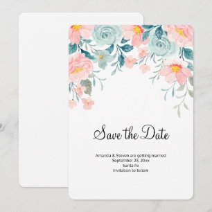 Pink & Green Floral Border Elegant Wedding Save The Date
