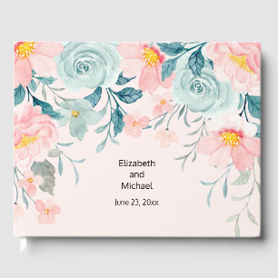 Pink & Green Floral Border Guest Book