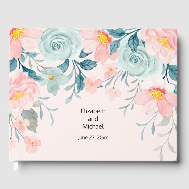 Pink & Green Floral Border Guest Book (Front)