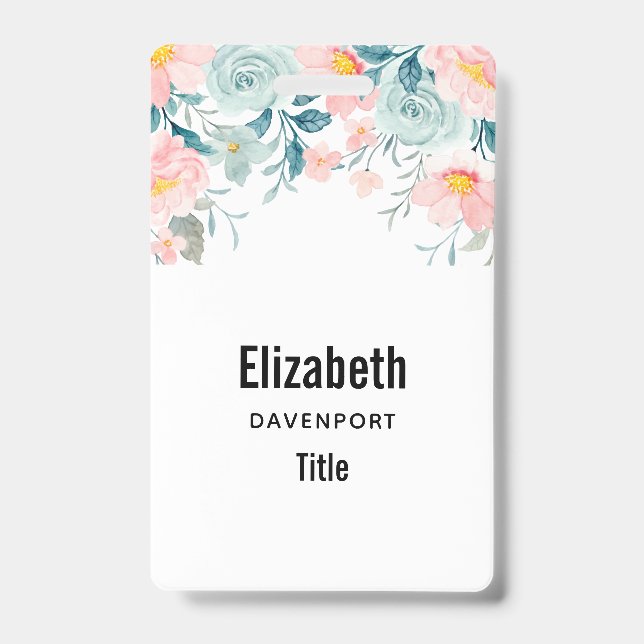 Pink & Green Floral Border ID Badge (Front)