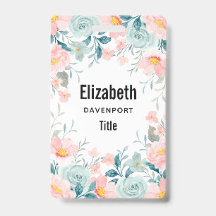 Pink & Green Floral Border  ID Badge