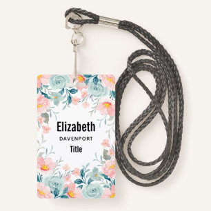 Pink & Green Floral Border  ID Badge