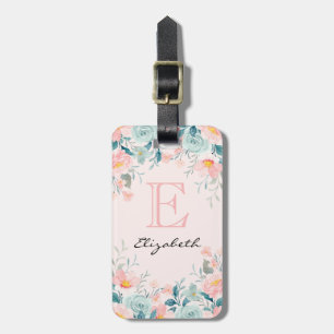 Pink & Green Floral Border Luggage Tag
