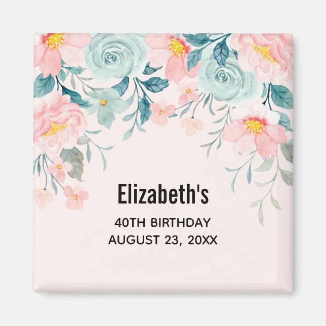 Pink & Green Floral Border Magnet (Front)