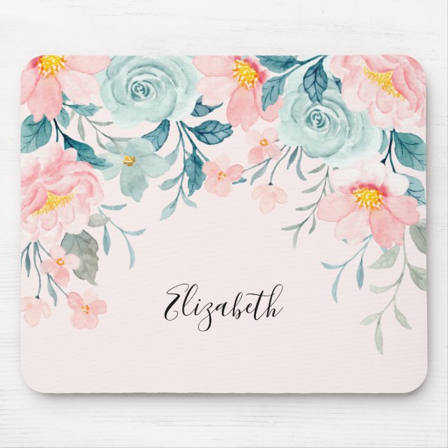 Pink & Green Floral Border Mouse Mat (Front)
