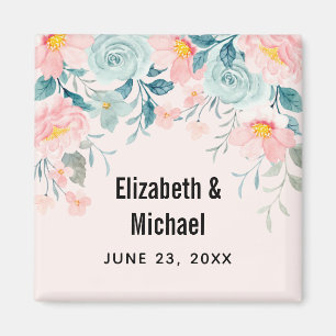 Pink & Green Floral Border Save the Date Magnet