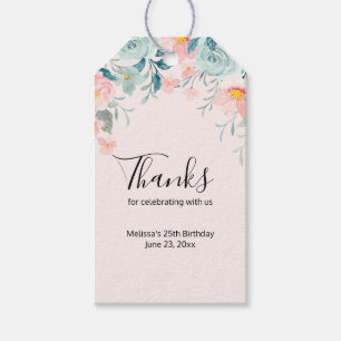 Pink & Green Floral Border Thank You Gift Tags