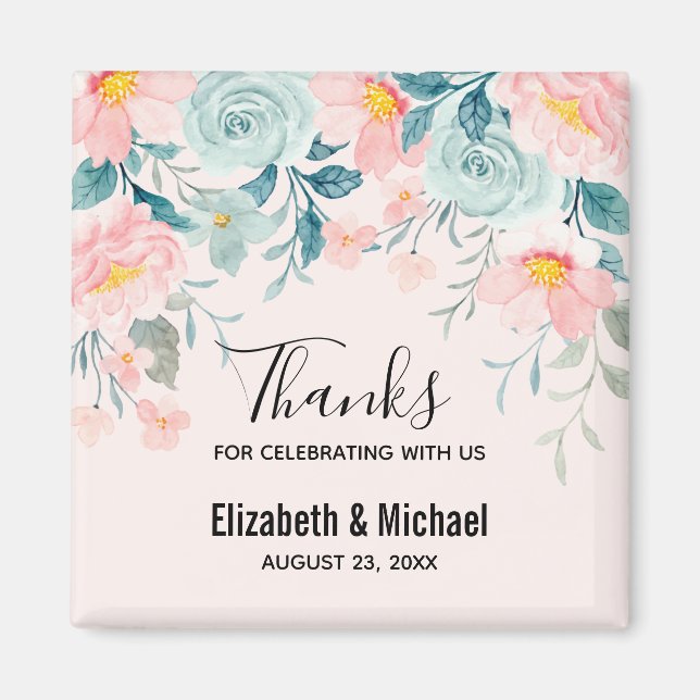 Pink & Green Floral Border Thank You Magnet (Front)