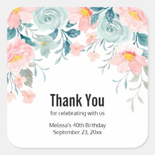 Pink & Green Floral Border Thank You Square Sticker