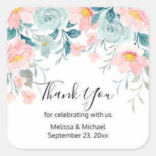 Pink & Green Floral Border Thank You Square Sticker