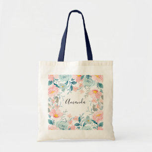 Pink & Green Floral Border Tote Bag