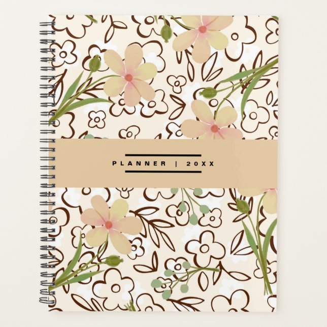 Pink Green Floral Botanical Pattern Weekly Monthly Planner (Front)