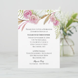 Pink Green Floral Botanical Wedding Rehearsal Invitation