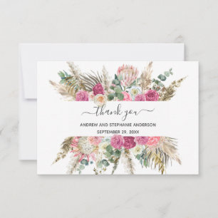 Pink Green Floral Botanical Wedding Thank you card