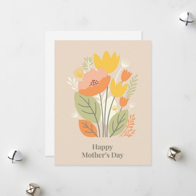 Pink Green Floral Bouquet Happy Mother's Day Holiday Card (Front/Back In Situ)