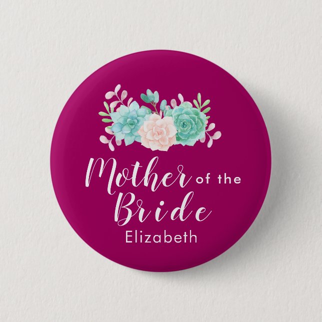 Pink & Green Floral Bouquet Mother of the Bride 6 Cm Round Badge (Front)