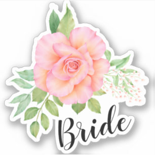 Pink Green Floral Bouquet Watercolor Rose Bride