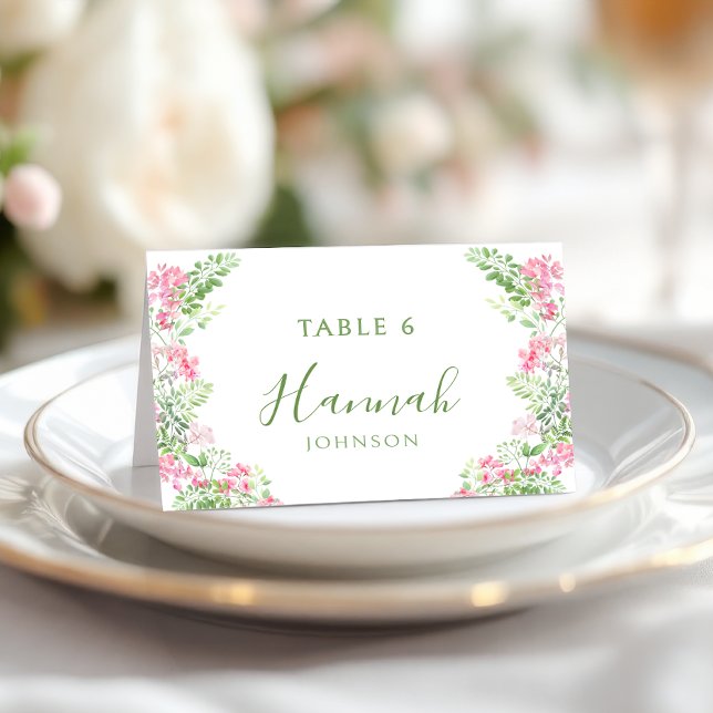 Pink Green Floral Bridal Shower Place Cards (Creator Uploaded)