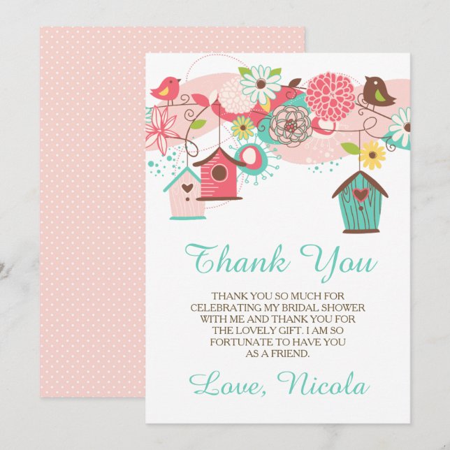 Pink & Green Floral Bridal Shower Thank You Card (Front/Back)
